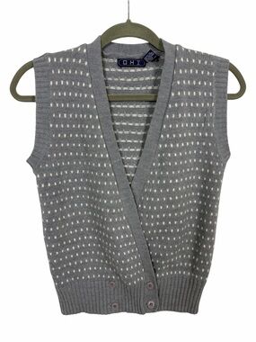 Vintage OHI Gray Wool Blend Sweater Vest Small Preppy